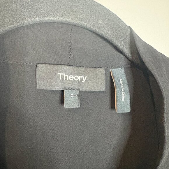 Theory black silk tie collar button down blouse - Picture 3 of 5